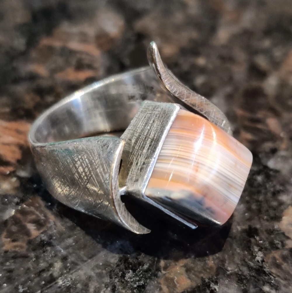 Rare Schluep & Gehrig Modernist Brutalist Ring Silver & 14K Gold